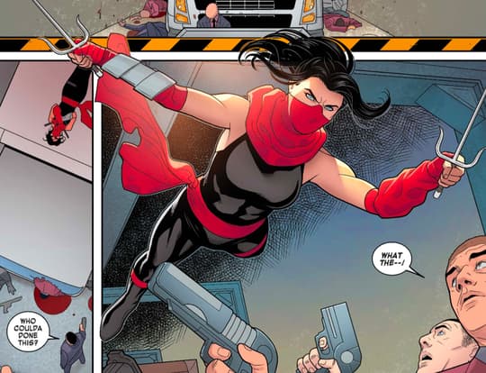 Elektra using her lethal fighting skills.