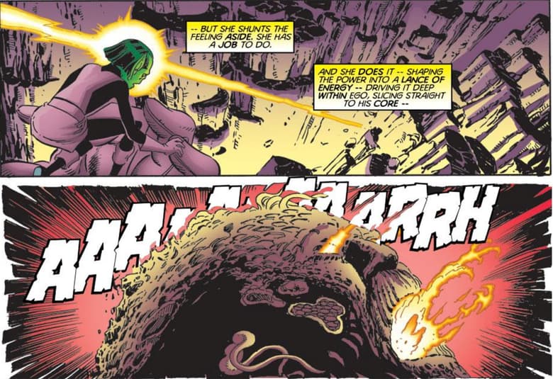 Zcann the mutant Skrull stops Ego