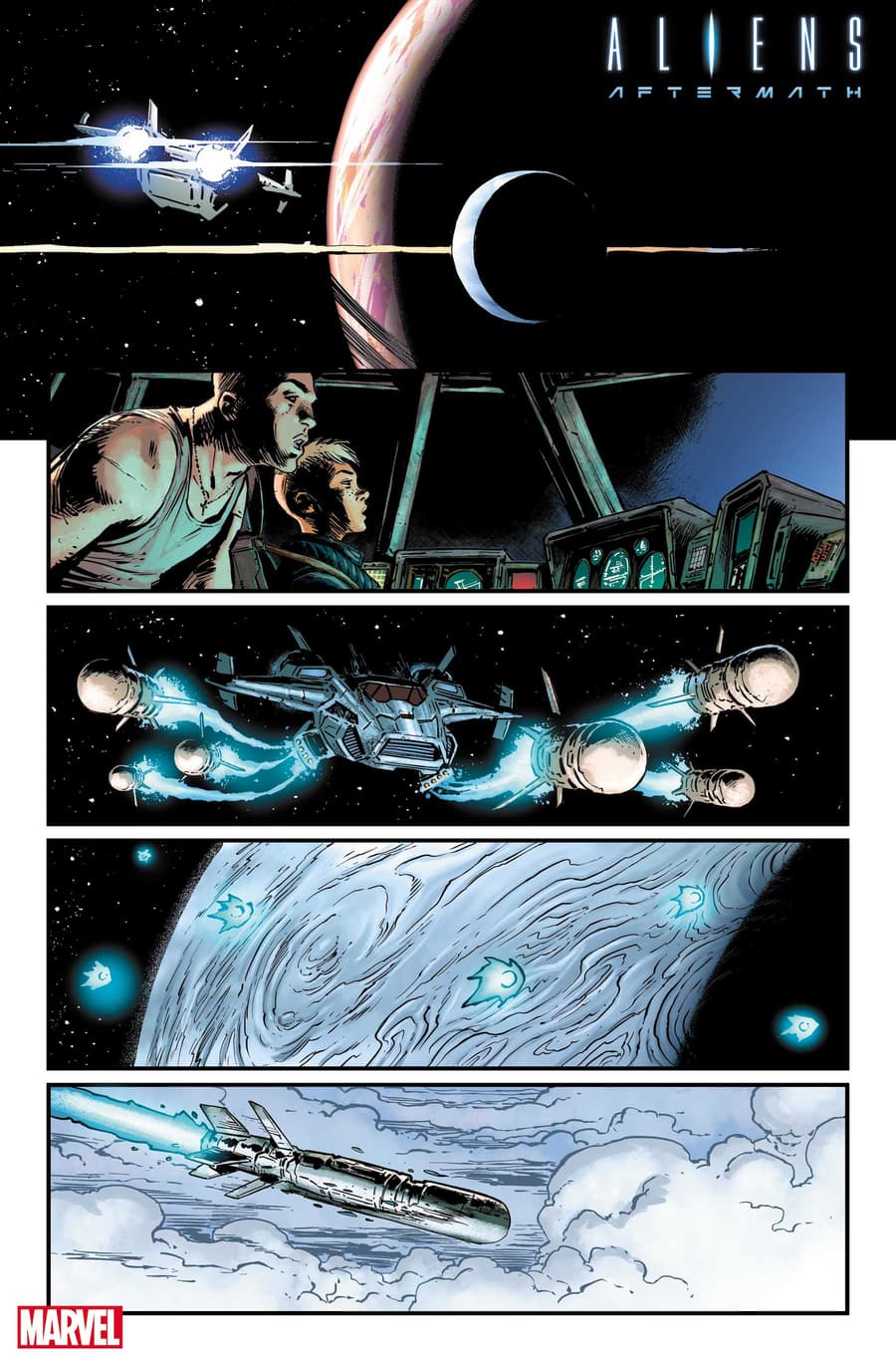 ALIENS: AFTERMATH #1 preview art by Dave Wachter with colors by Chris Sotomayor