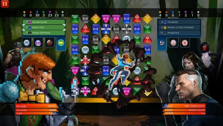 Arcade (King of PWN) uses Insert Coin in MARVEL Puzzle Quest