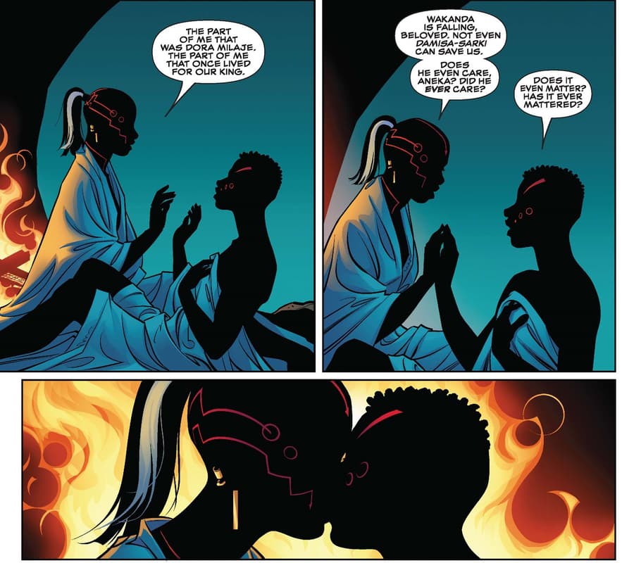 Ayo and Aneka take a pledge to defend Wakanda in BLACK PANTHER (2016) #1.