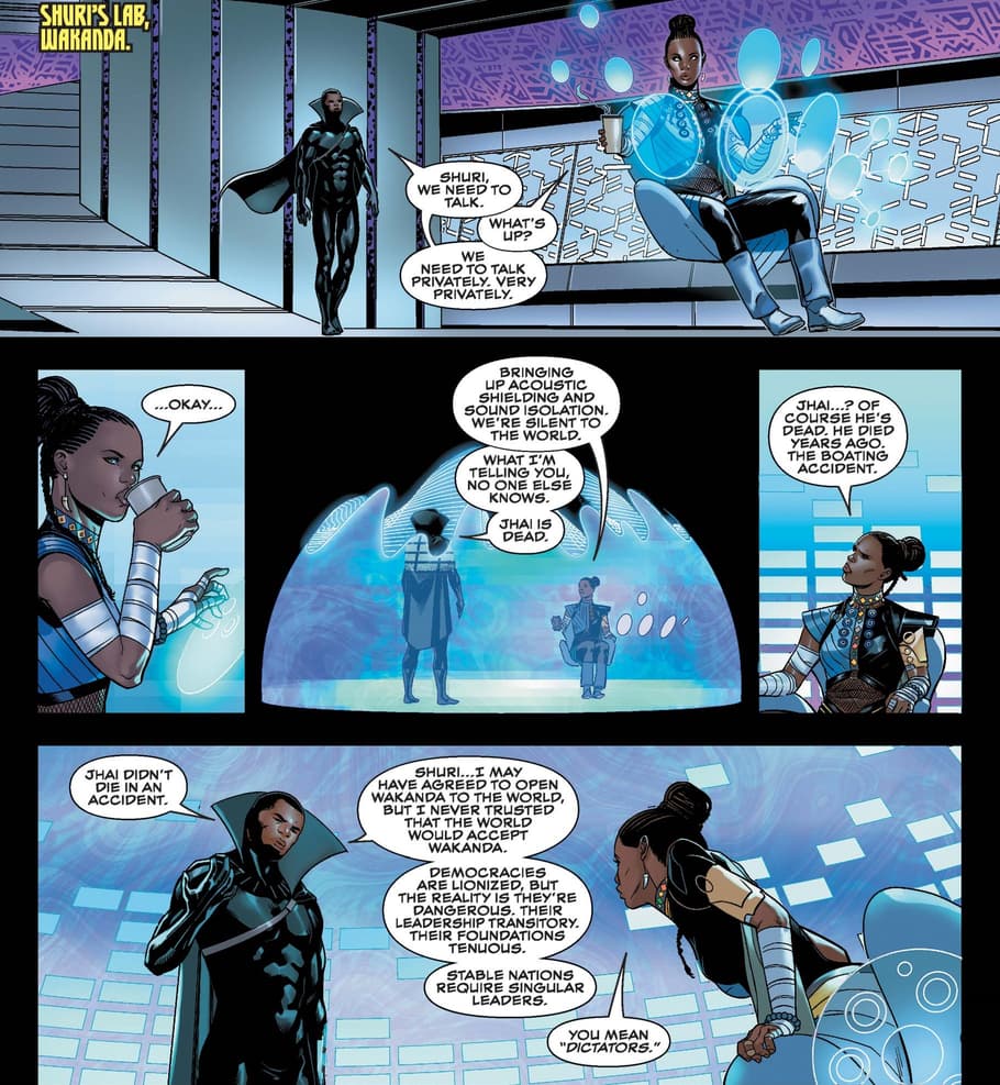 Black Panther tells Shuri the truth in BLACK PANTHER (2021) #1.