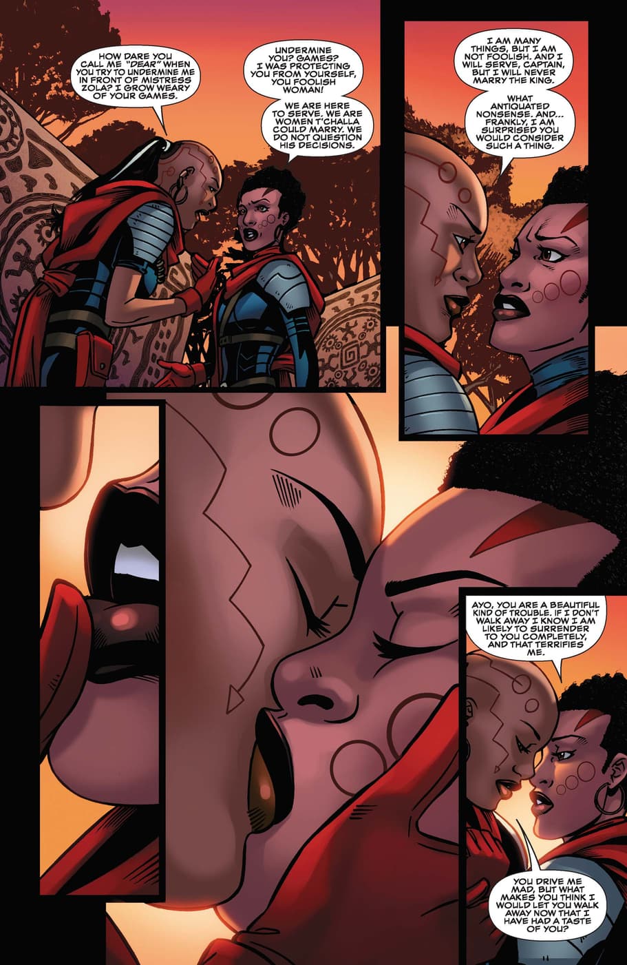 A first kiss in BLACK PANTHER: WORLD OF WAKANDA (2016) #2.