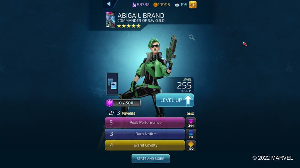Piecing Together Marvel Puzzle Quest - Abigail Brand (S.W.O.R.D.) Character Info Screen