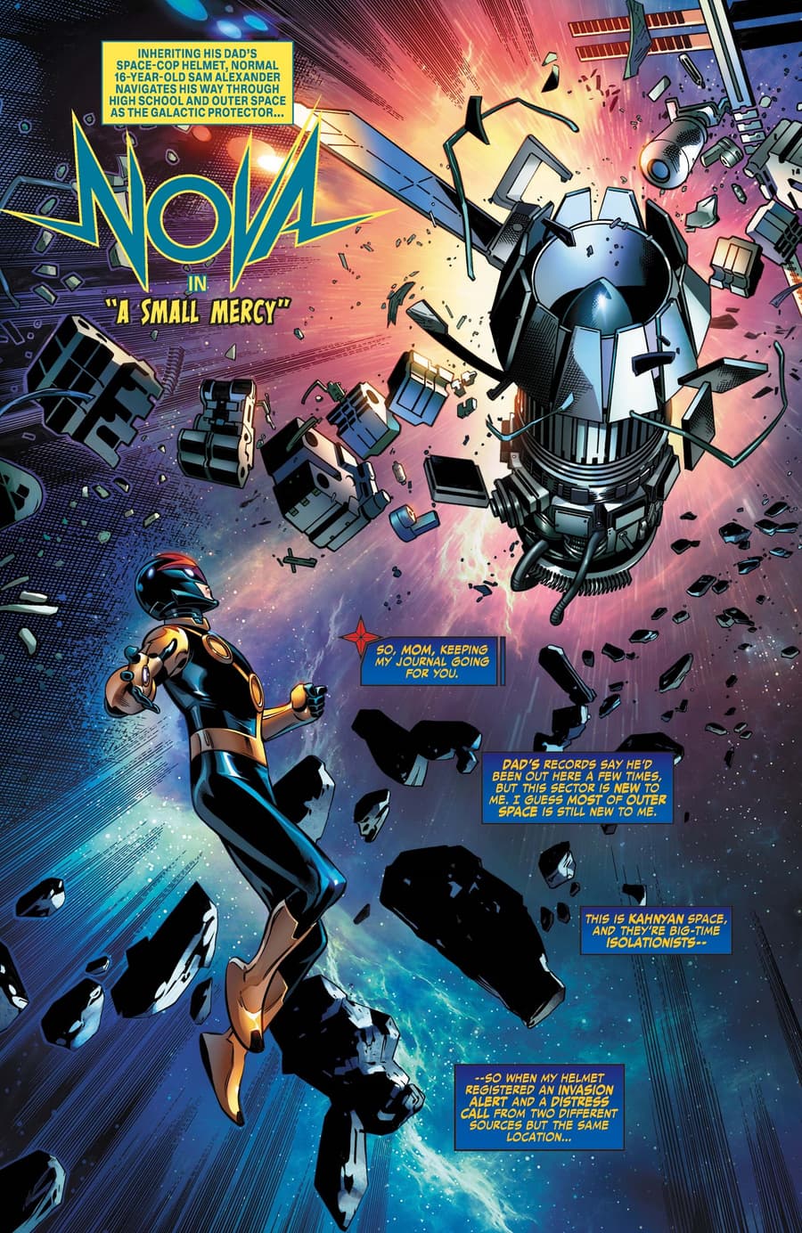 A preview of Nicieza’s Nova story from MARVEL'S VOICES: COMUNIDADES (2022) #1.