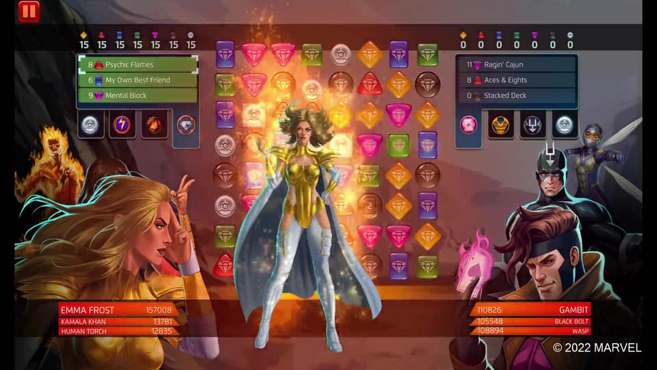 Emma Frost (Phoenix Five) uses Psychic Flames in MARVEL Puzzle Quest