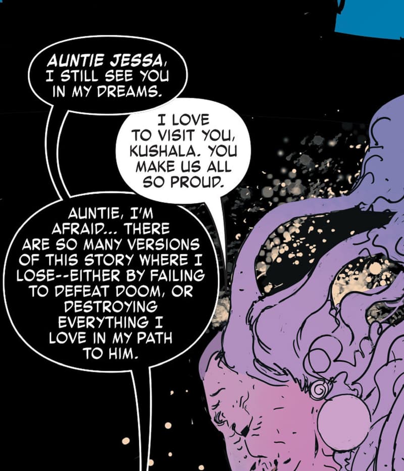 A meeting with Auntie Jessa in GHOST RIDER: KUSHALA INFINITY COMIC (2021) #6.