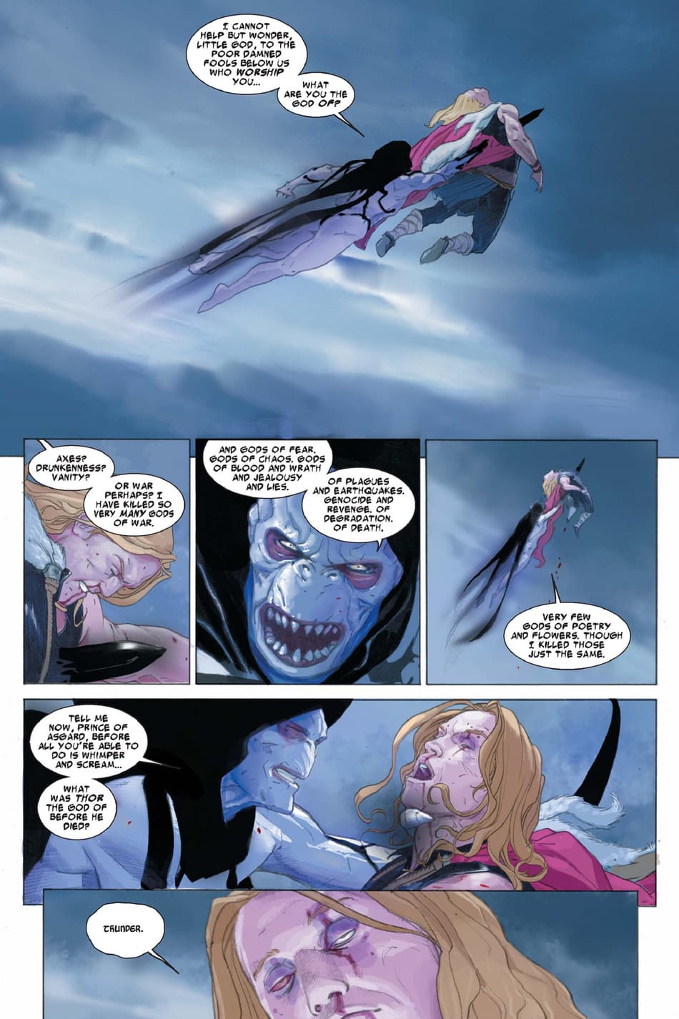 Gorr challenges Thor's godhood in THOR: GOD OF THUNDER (2012) #2.