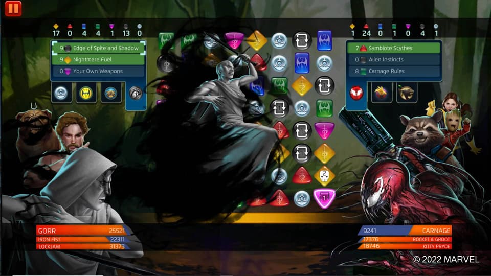 Gorr (The God Butcher) uses Edge of Spite and Shadow in MARVEL Puzzle Quest 