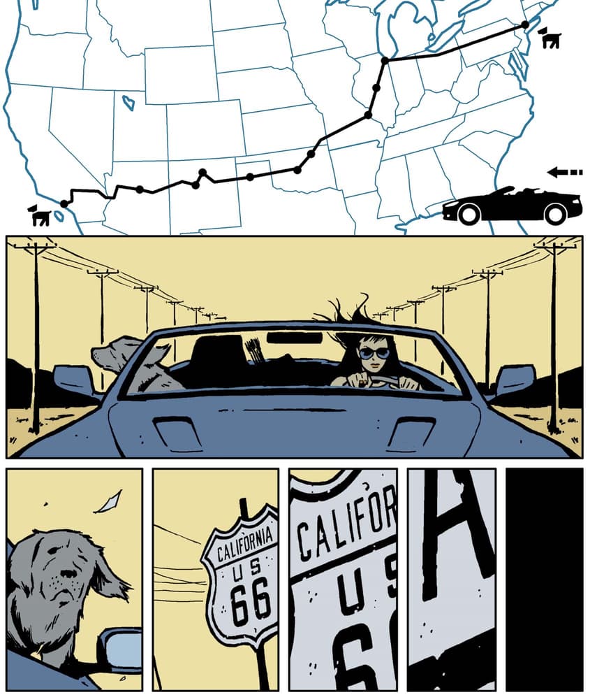 Lucky enjoys his road trip with Kate Bishop.