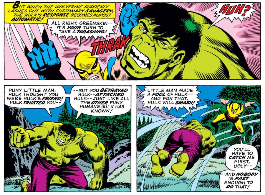 Wolverine’s first (full) appearance in INCREDIBLE HULK (1962) #181 by Len Wein, Herb Trimpe, and Glynis Wein.