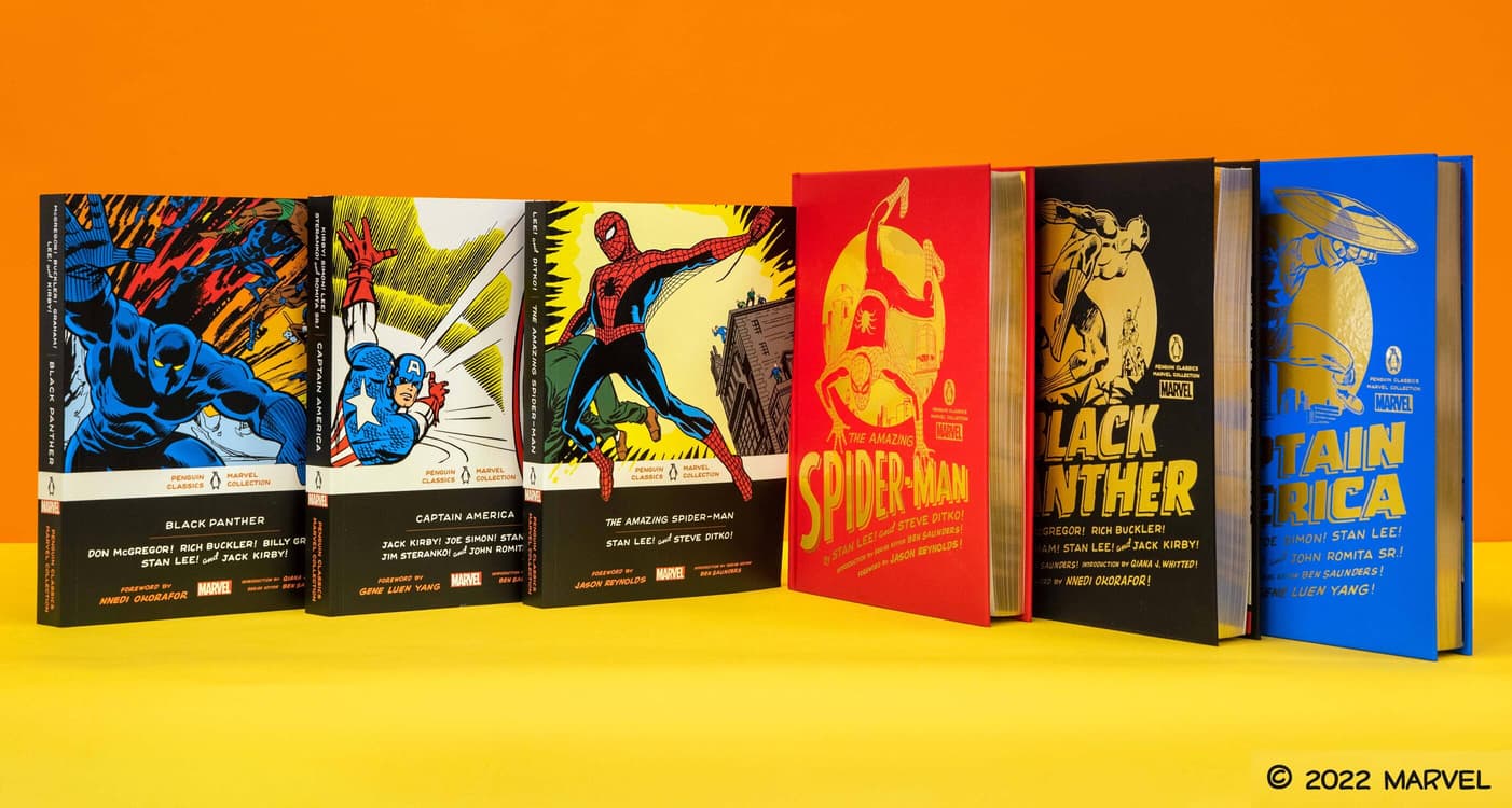 The Penguin Classics Marvel Collection featuring Spider-Man, Black Panther, and Captain America