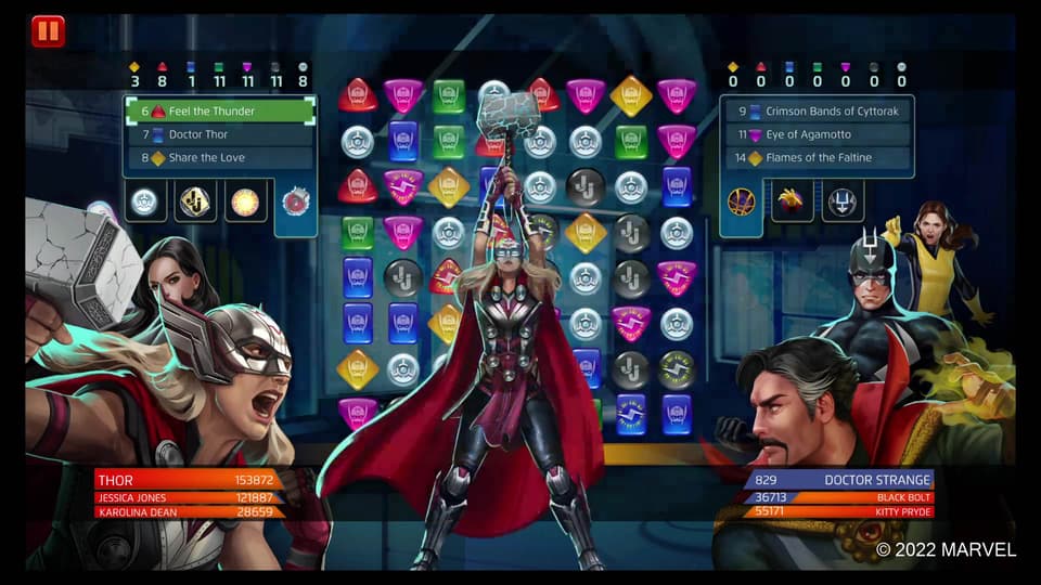 Mighty Thor uses Feel the Thunder in MARVEL Puzzle Quest