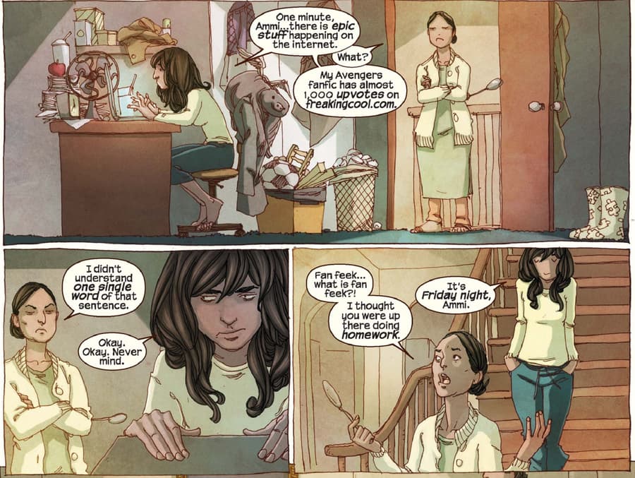 Kamala gets called down to dinner in MS. MARVEL (2014) #1.