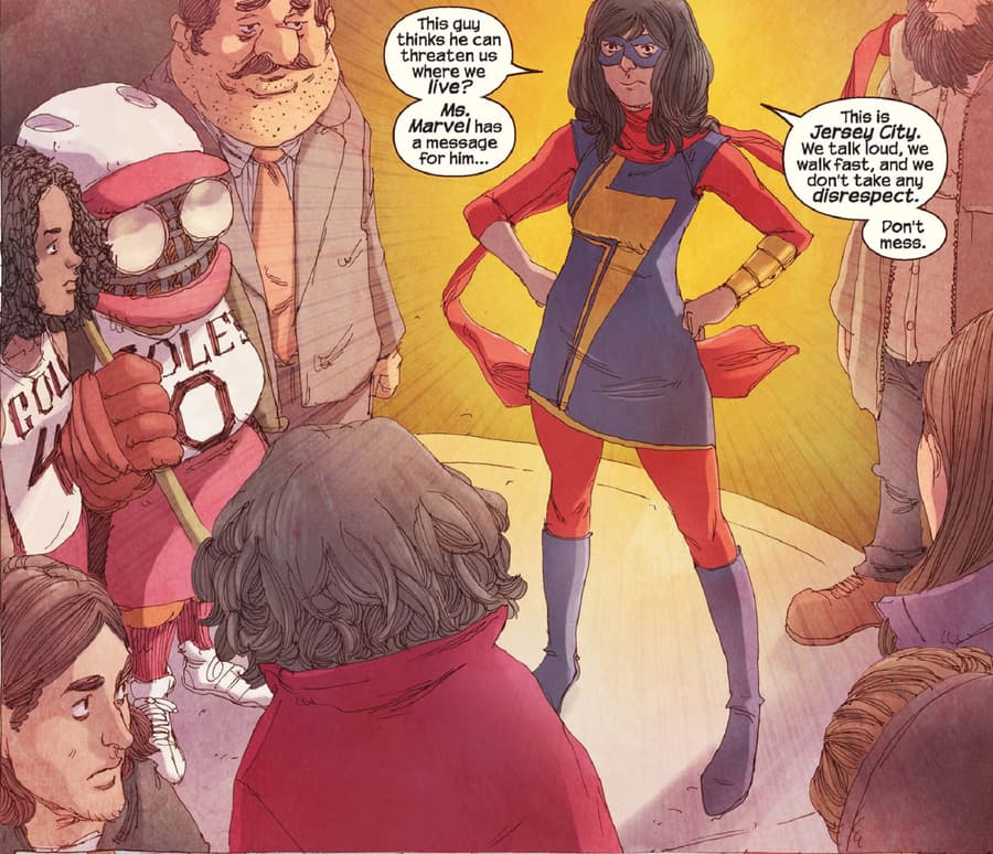 Kamala steps into her costume for the first time in MS. MARVEL (2014) #5.