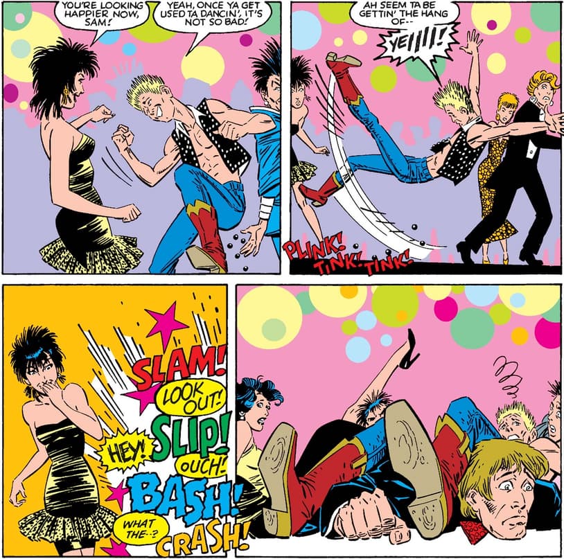 Sam tries dancing with Lila in NEW MUTANTS (1983) #55.