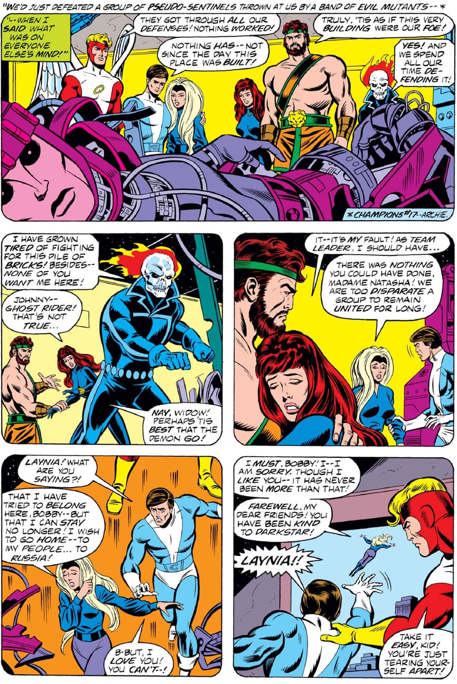 The Champions’ dramatic breakup in PETER PARKER, THE SPECTACULAR SPIDER-MAN (1976) #17.