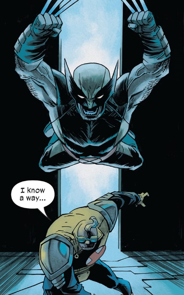 Strong Guy gives Wolverine a "Fastball Special."