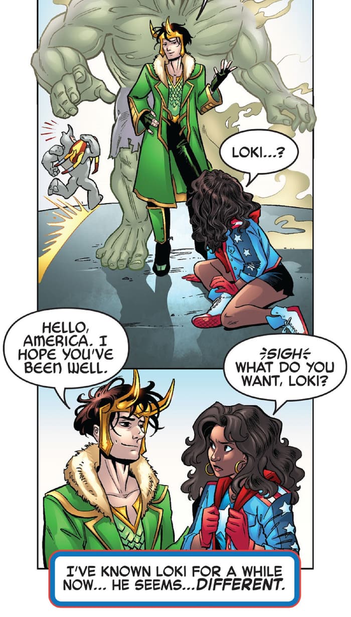Loki asks America Chavez for help.