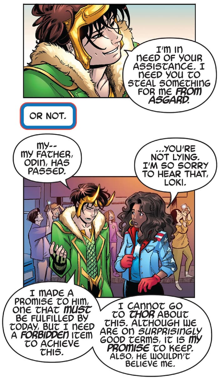 Loki asks America Chavez for help.
