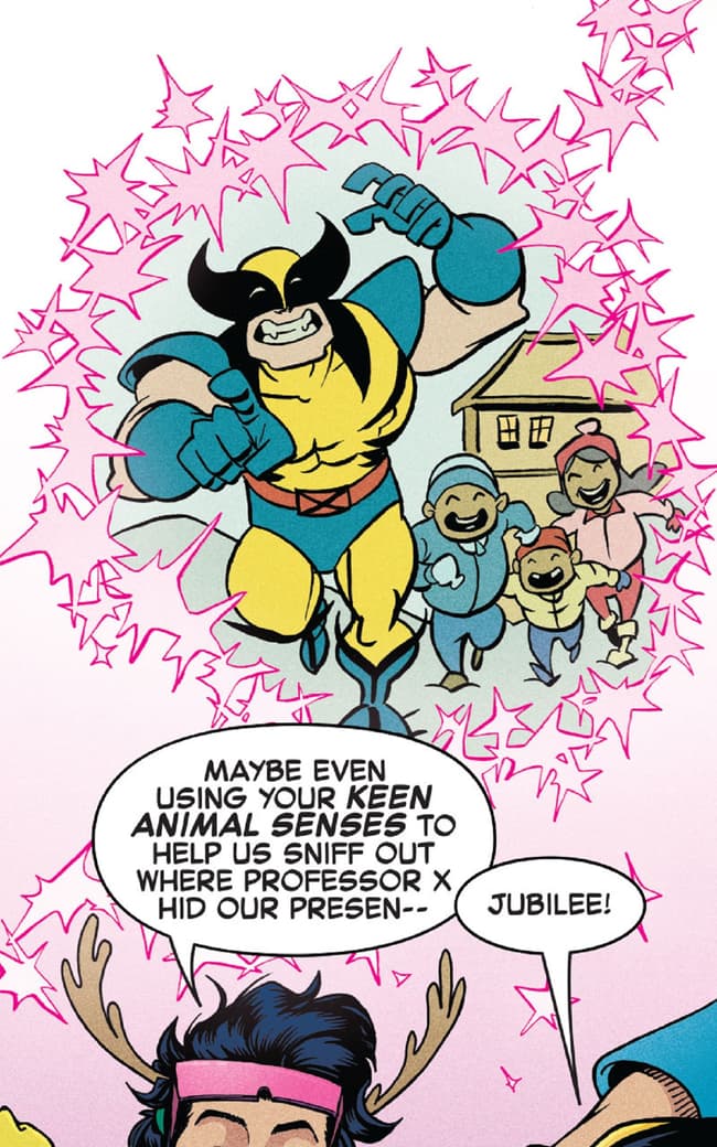 Jubilee gets Wolverine into the holiday mindset.