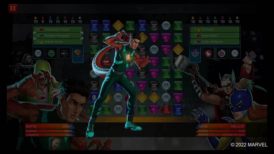 Reptil (Humberto Lopez) uses Reptilian Rampage in MARVEL Puzzle Quest