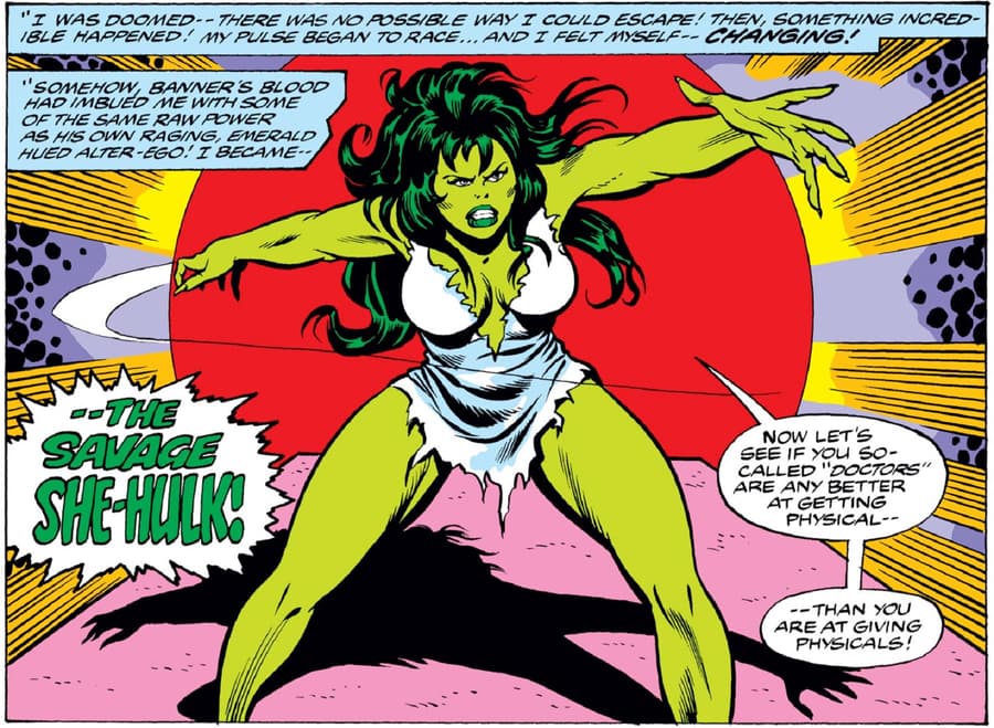 From SAVAGE SHE-HULK (1980) #2 with art by Mike Vosburg and Bob Sharen.