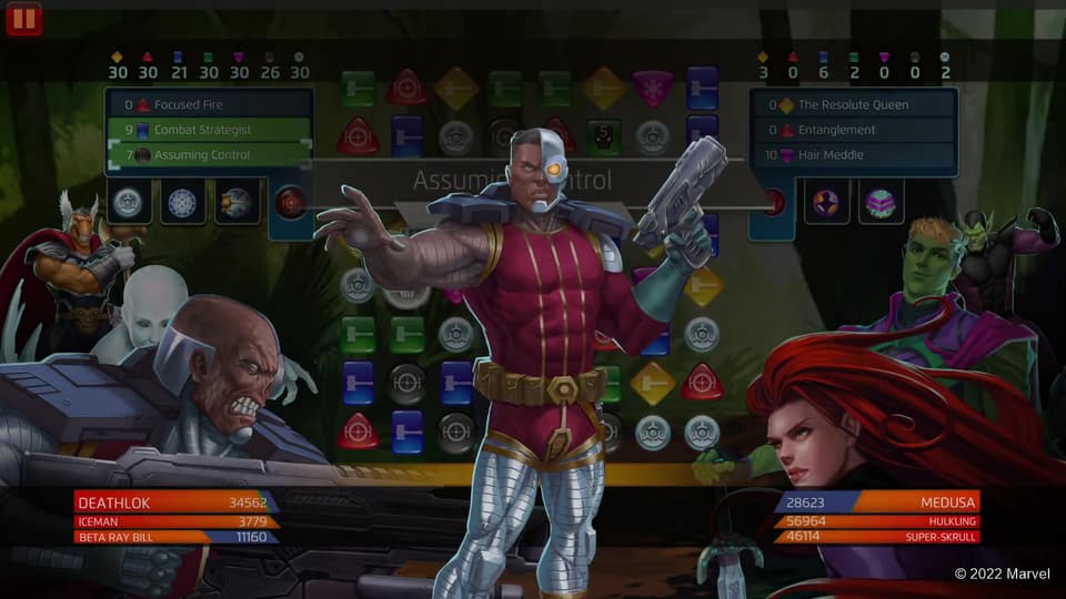 Deathlok (Michael Collins) uses Assuming Control in MARVEL Puzzle Quest.