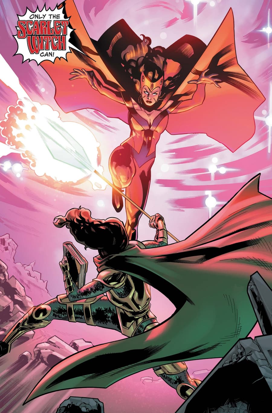 Scarlet Witch uses her chaos form of magic.