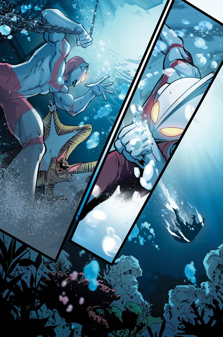 Shin Hayata fights a monster of the deep in THE TRIALS OF ULTRAMAN (2021) #1.