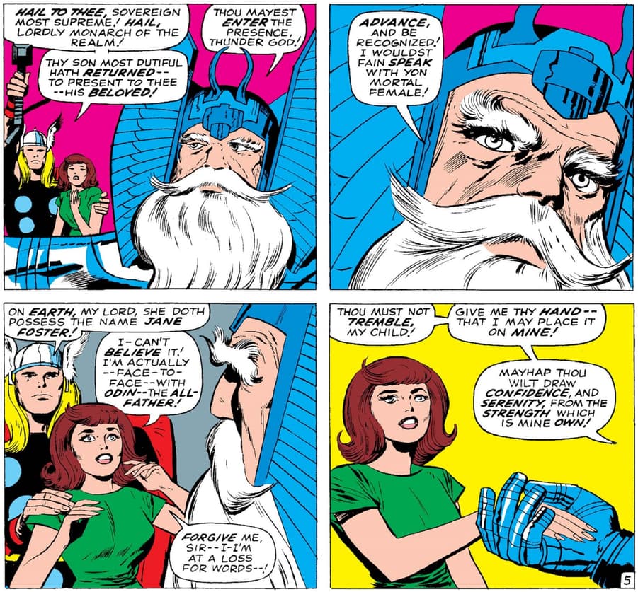 Jane Foster meets the All-Father Odin in THOR (1966) #136.