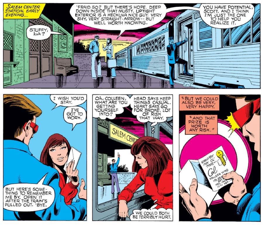 Colleen Wing gives a note (and key!) to Cyclops.