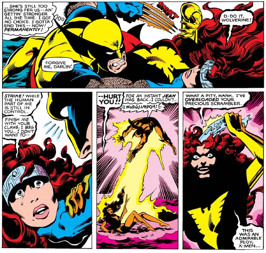 Wolverine attempts to stop Dark Phoenix in UNCANNY X-MEN (1963) #136.