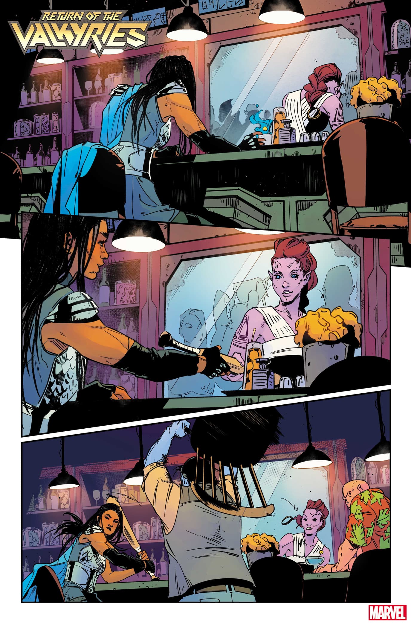 KING IN BLACK: RETURN OF THE VALKYRIES #1 preview interiors by Nina Vakueva with colors by Tamra Bonvillain