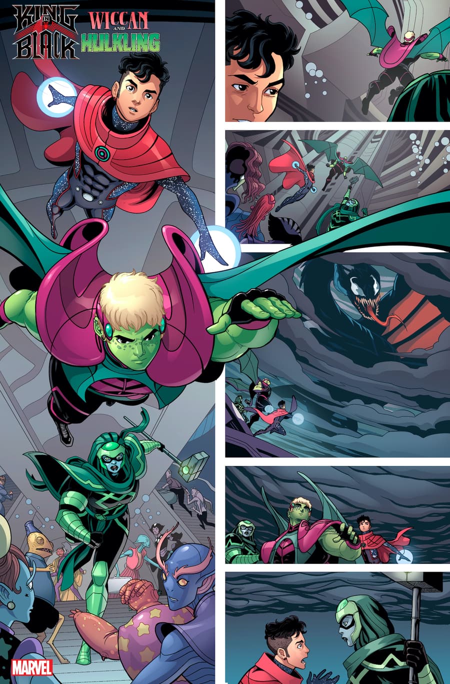 KING IN BLACK: WICCAN AND HULKLING #1 preview art by Luciano Vecchio with colors by Espen Grundetjern