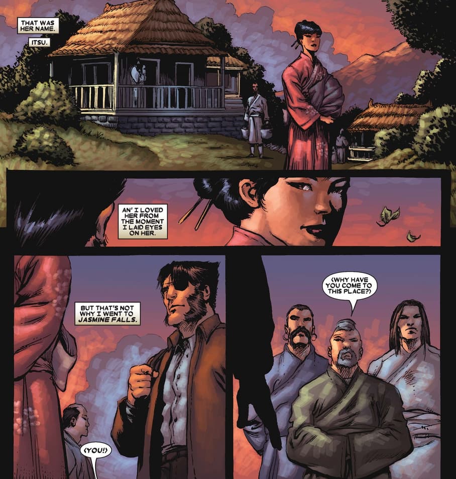 Logan falls in love with Itsu in WOLVERINE (2003) #40.