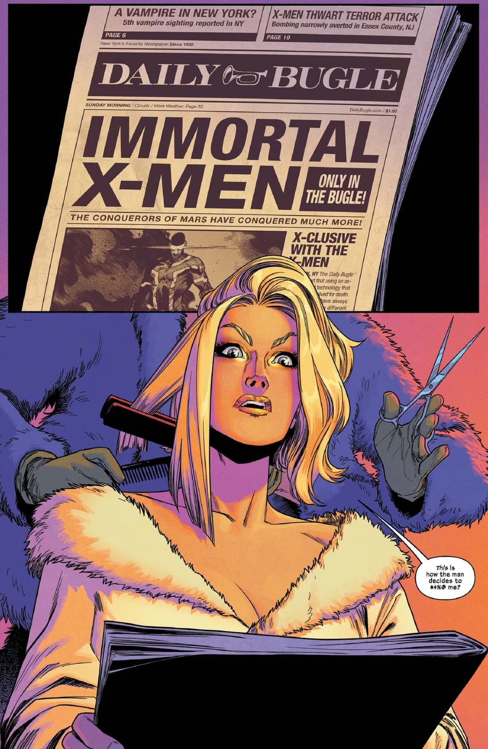 Emma Frost gets the news the hard way.