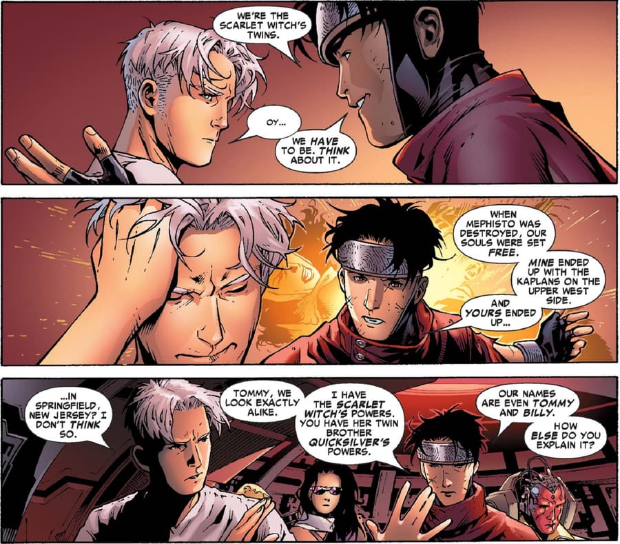 Billy presses Tommy on their true identities in YOUNG AVENGERS (2005) #11.