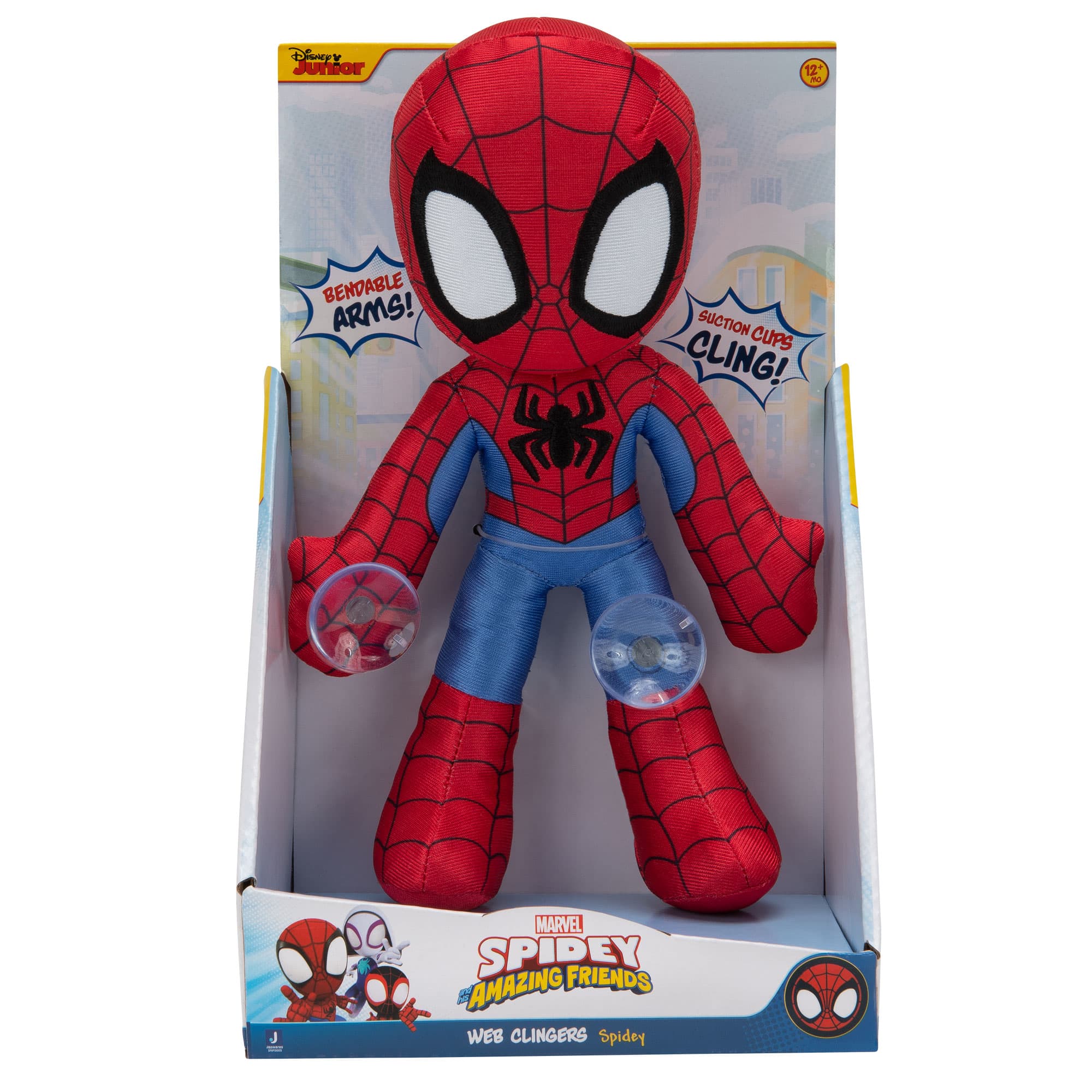 Windows & More 9” Poseable Plush with Suction Cups Spidey and his Amazing Friends Web Clinger Ghost-Spider Plush Sticks to Walls 